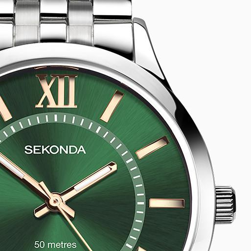 Sekonda Classic Men's Watch | Silver Alloy Case & Stainless Steel Bracelet with Green Dial | 30140